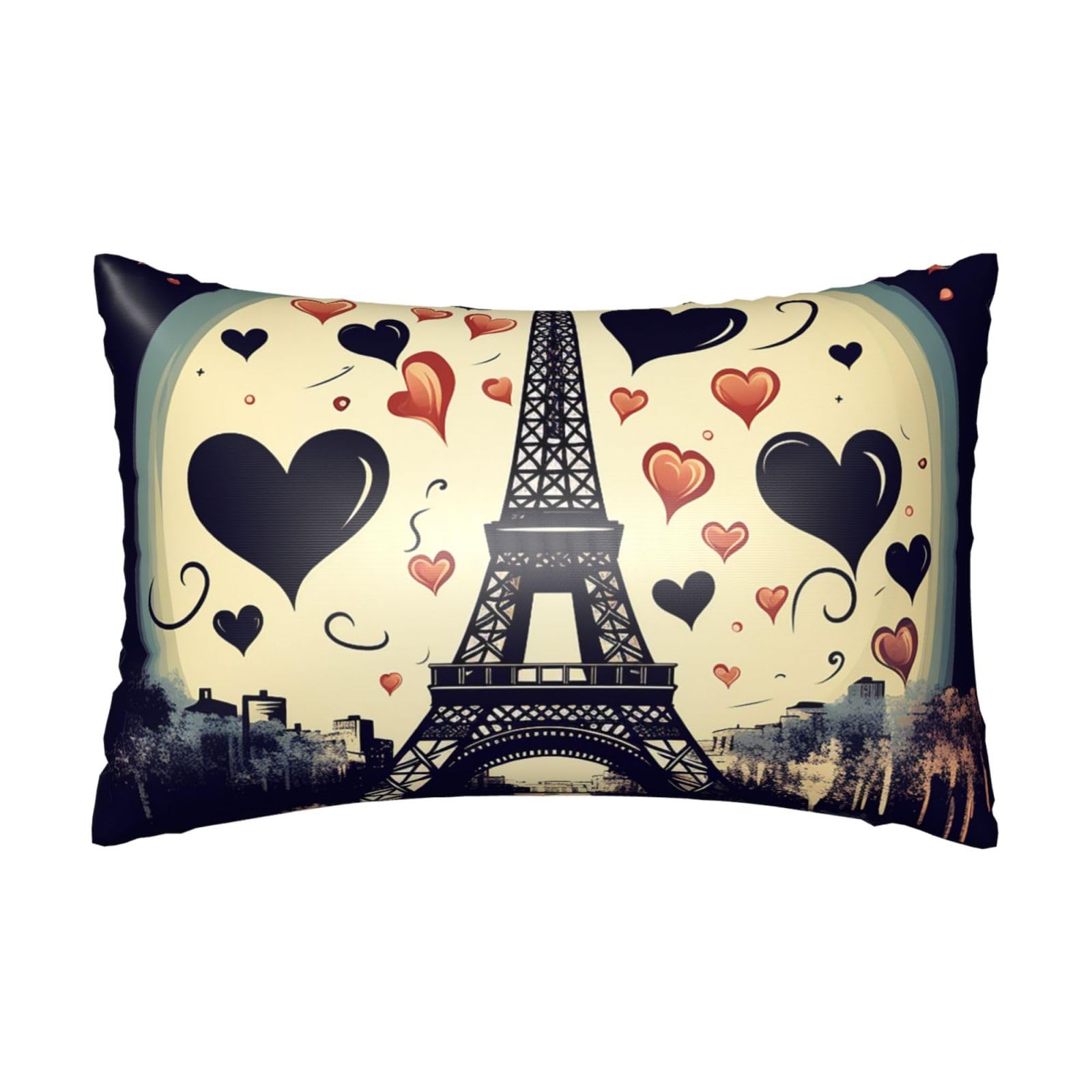 Satin Pillowcase for Hair and Skin,Soft Breathable Silk Pillowcase Eiffel Tower Love Paris Cooling Pillow Cover with Hidden Zipper Queen Size Cushion Case for Bedroom Sofa 20”X30”