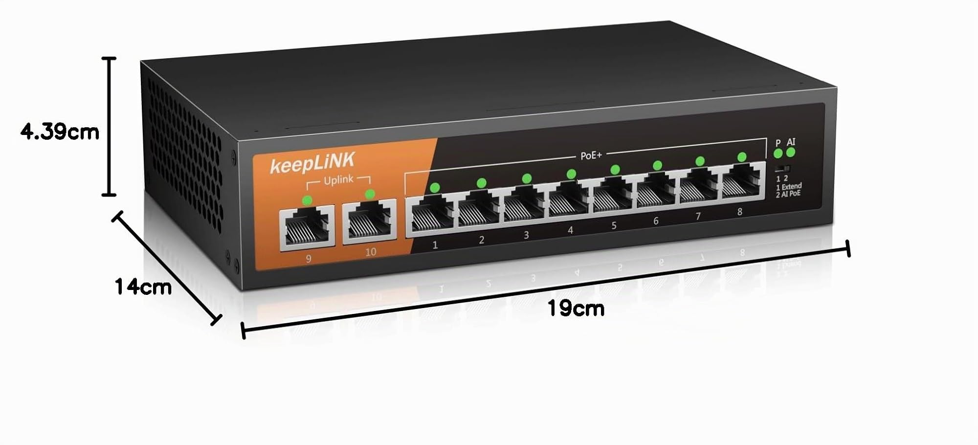 Switch Poe 8 Porte, Switch Ethernet Gigabit con 8 Porte Poe + 120 Watt, 2 Porte Gigabit Uplink, IEEE-802.3af / at, Configurazione Semplice, Senza Ventola