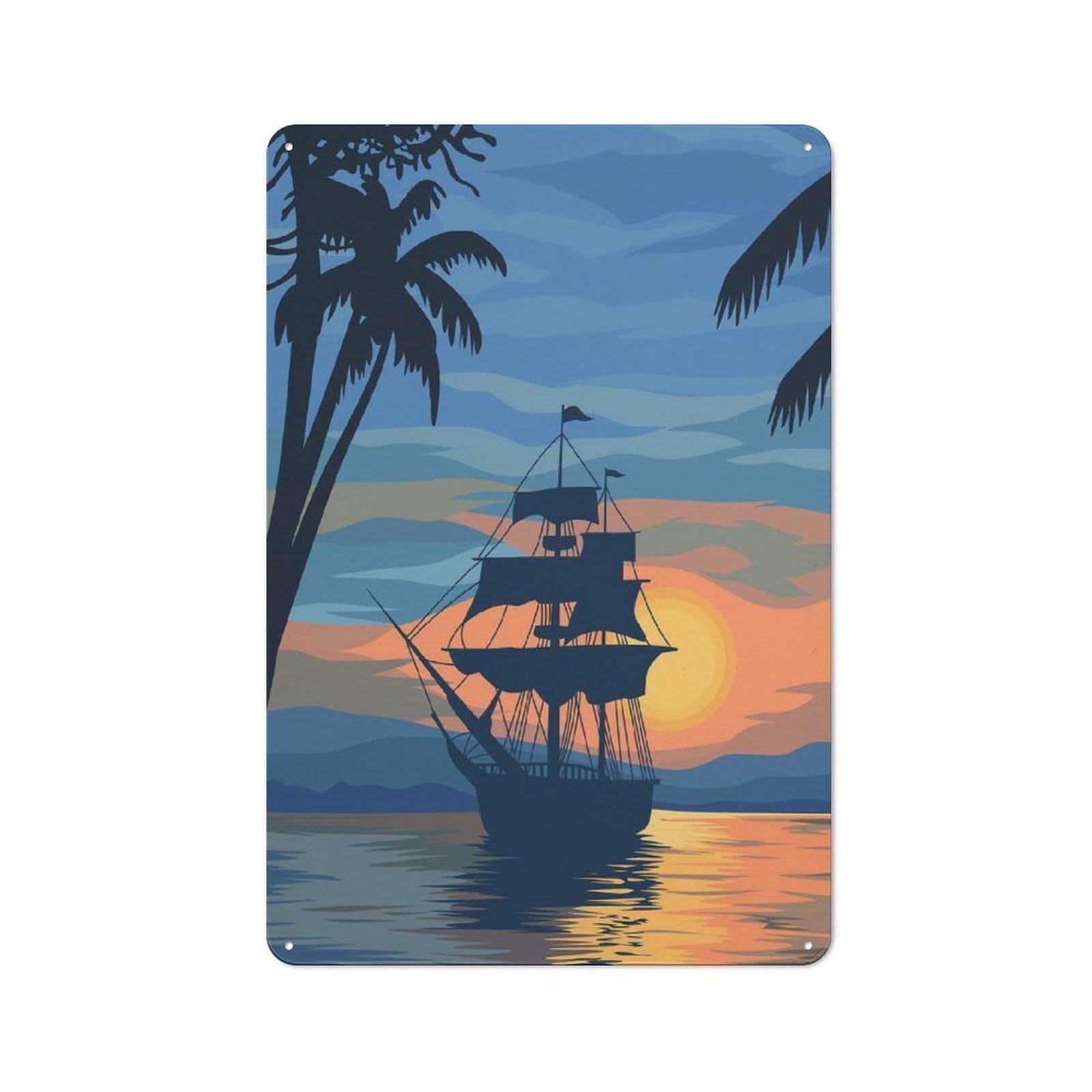 Junmoney Sunset Sailboat Retro Tin Sign 30X20cm For Hallway Wall, For Home Decor Fans Who Collect Metal Signs