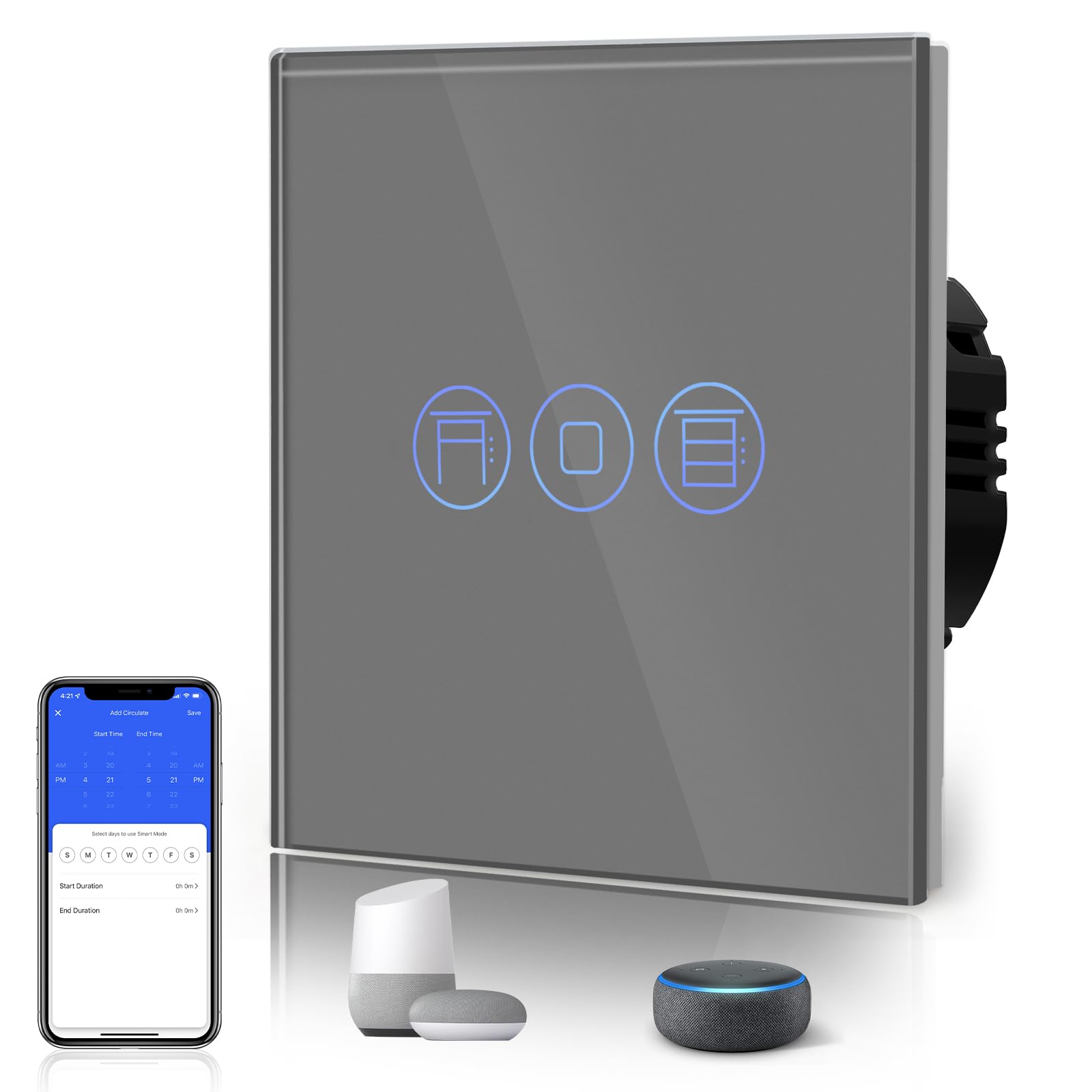 BSEED BSEED WLAN Rollladenschalter Smart Lichtschalter (Neutralleiter Erforderlich) Alexa und Google Home Work mit Tuya WIfI Schalter aus Glas Grau