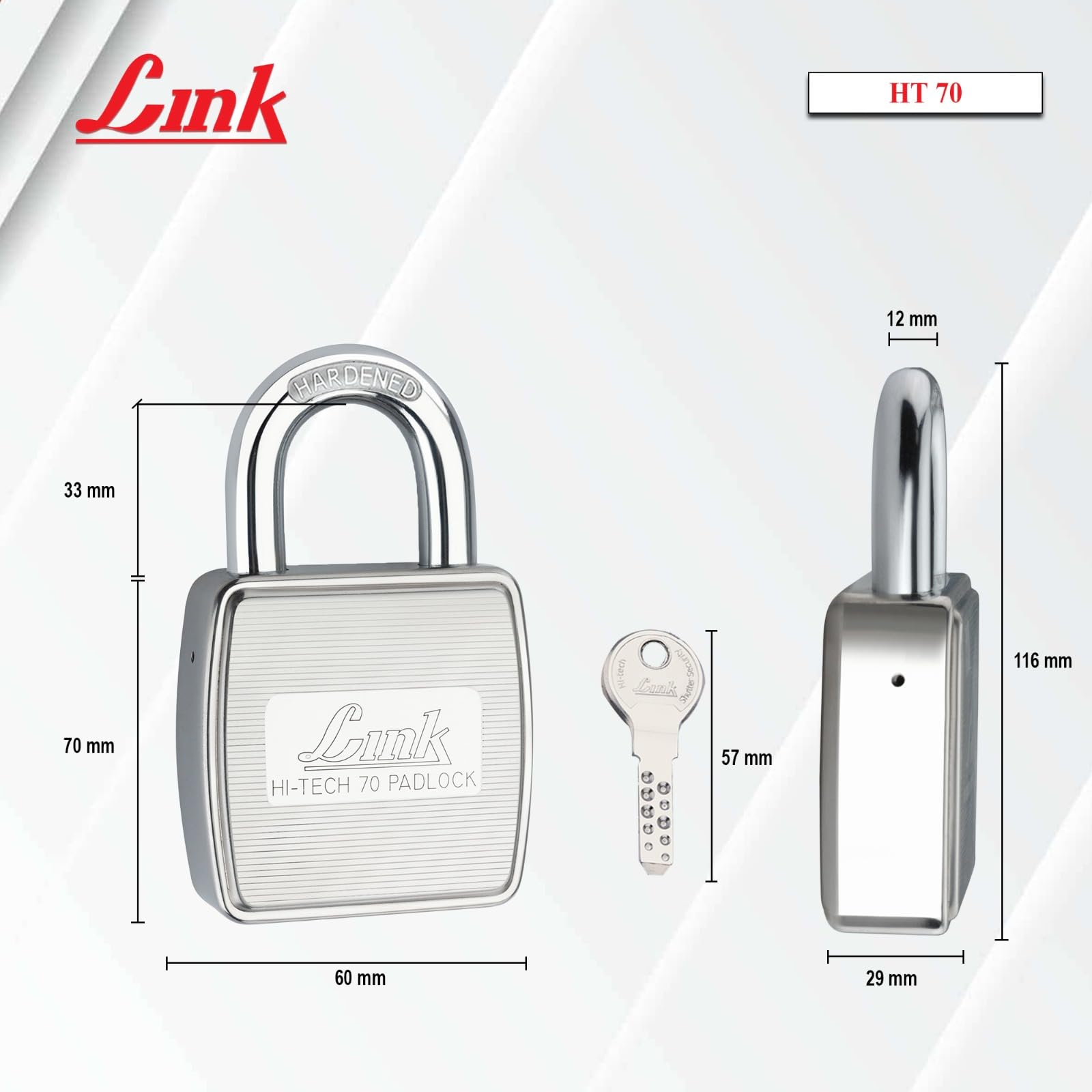 Link® Hi-Tech 70mm Padlock | Stainless Steel Body | Hardened Shackle | 1 Padlock | 3 Silver Keys with Hi-Tech Nickle | Made in India | 15 Years Warranty — Amazon image 7