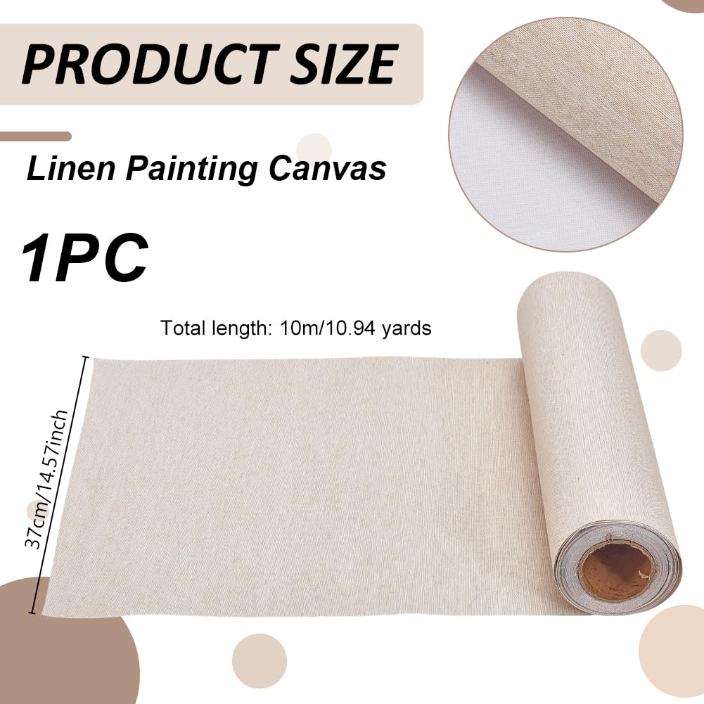 OLYCRAFT 10 m x 37 cm Rollo de tela de lino natural Rollos de lienzos flexibles con superficie uniforme lienzos para pinturas para decoración DIY con fondo pintura al óleo