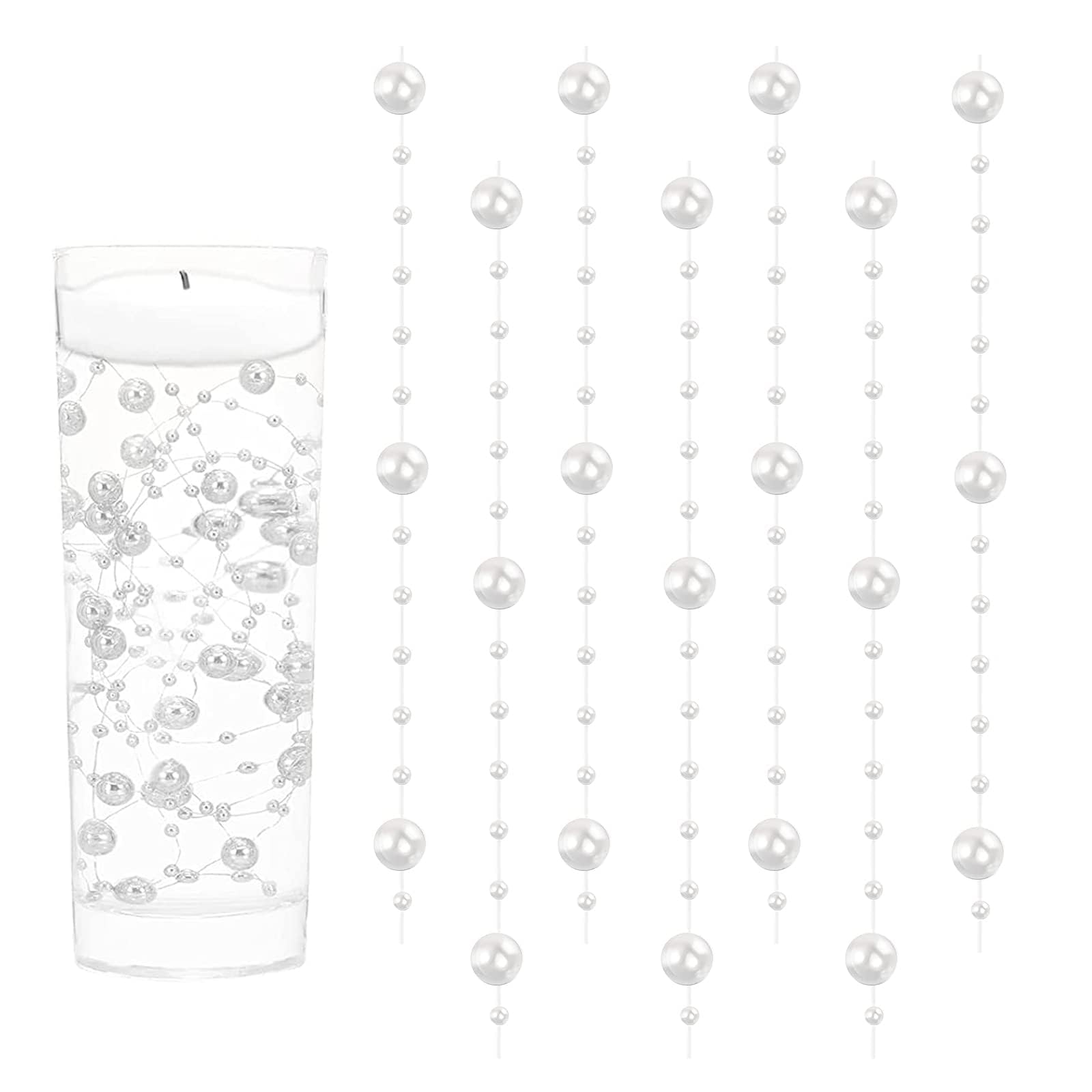 GEFIRE 18 Guirnalda De Cuentas, Guirnalda De Perlas Navidad, Adornos Navidad Exterior, Velas Flotantes, Centro Mesa Decorativa, para Boda, Decoración De Centro De Mesa (Blanco)