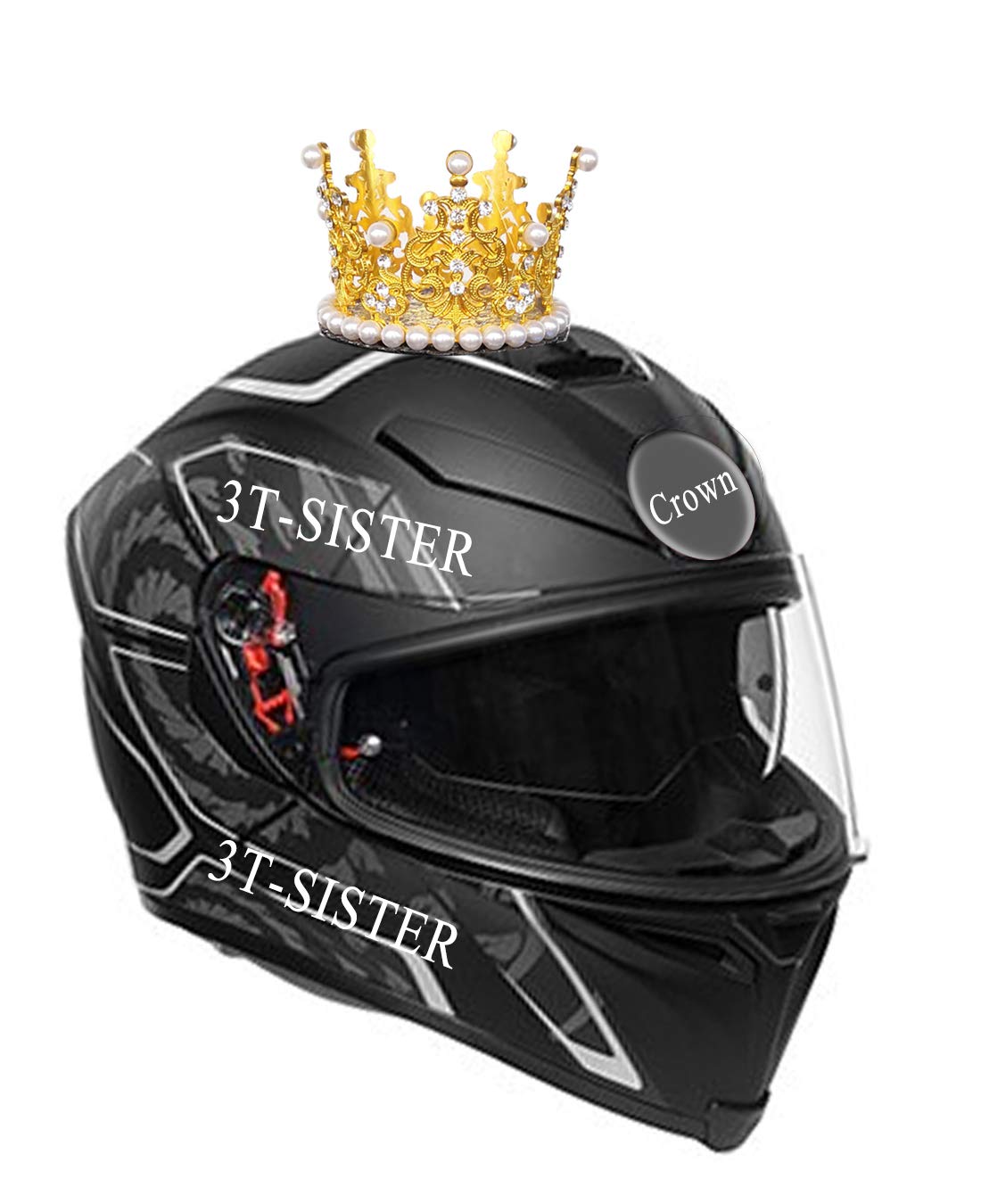 3T-SISTER Cute Crown Crystal Crown for Ski Helmet Reusable Design (Helmet not Included)