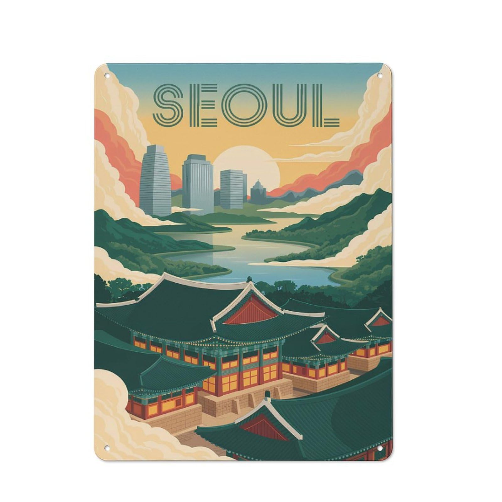 Junmoney Style-8 Retro Tin Sign 40X30cm Featuring Seoul Travel For Workshop Wall, Gift For Makers And Diy Enthusiasts During The Christmas Season