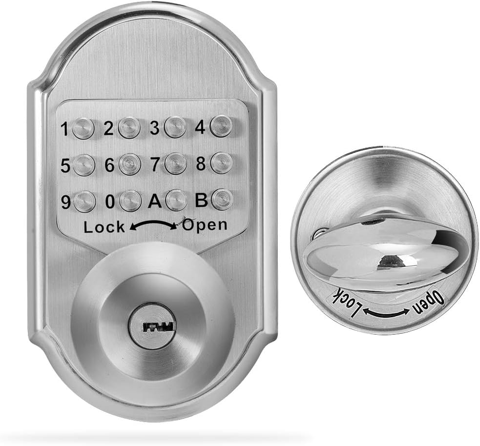Keyless Entry Door Lock – Keypad Deadbolt Door Lock, Digital Door Lock, Mechanical Door Lock – No Risk of Low Power (Silver)