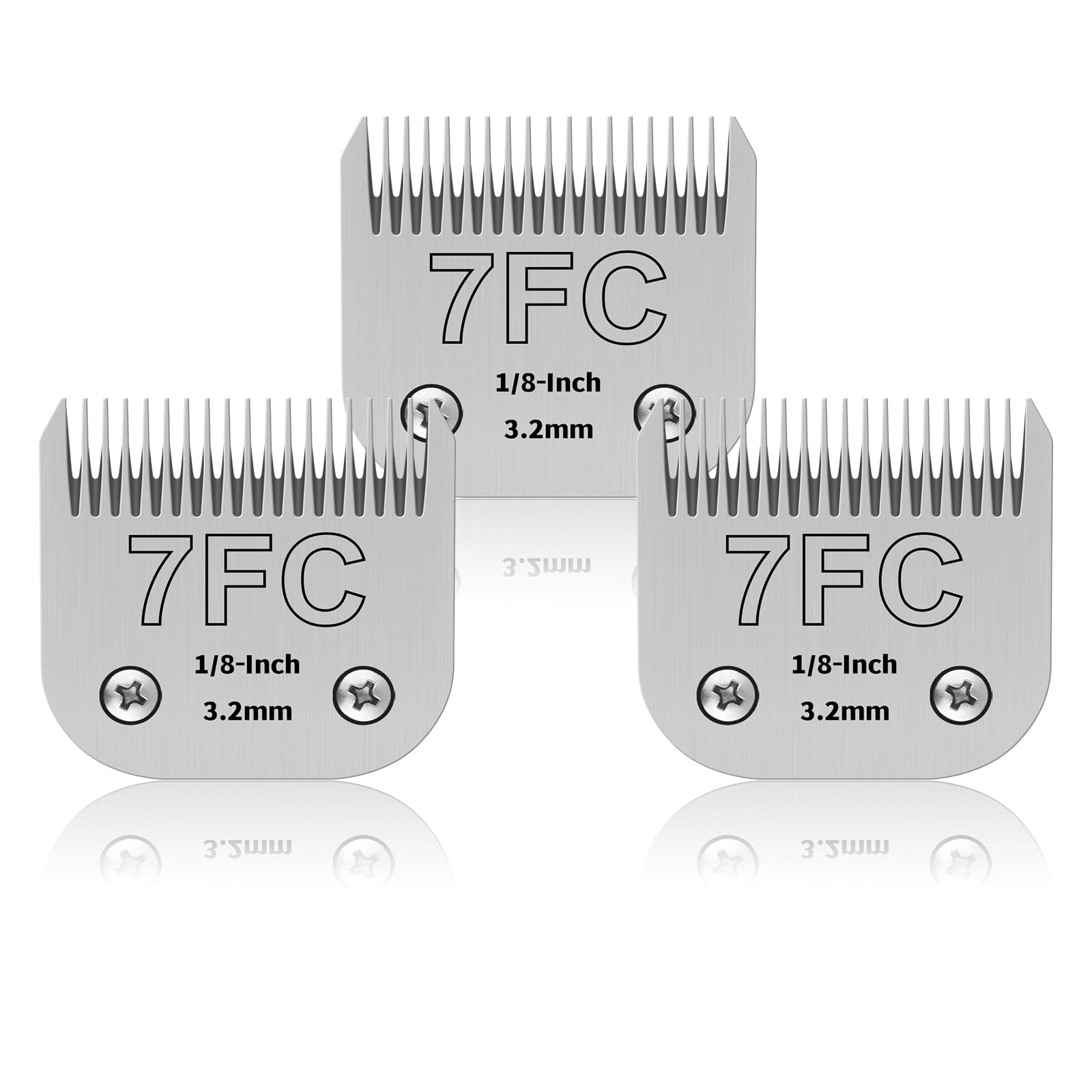 Confezione da 3 lame in acciaio inossidabile 7FC per toelettatura di cani, compatibili con Andis, Oster A5,/Heiniger/moser max 50/Wahl, misura 7FC, lama da 1/8 di pollice, lunghezza di taglio 3,2 mm