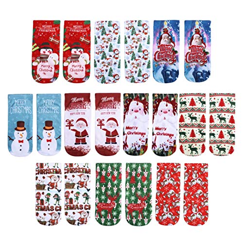 Faletony Chaussettes de Cheville Socquettes Basse Noël Christmas Chaussettes Originales Mignon Cartoon Femme Fille(10 Paires) Cover
