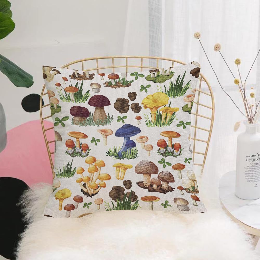 HYOSXW Cushion Cover,Throw Pillow Case Home Decorative for Living Room Bedroom Sofa Chair 16X16 Inch,Mushroom seamless pattern with forest wild species so as suillus puffball russu,Pillowcase 40X40cm