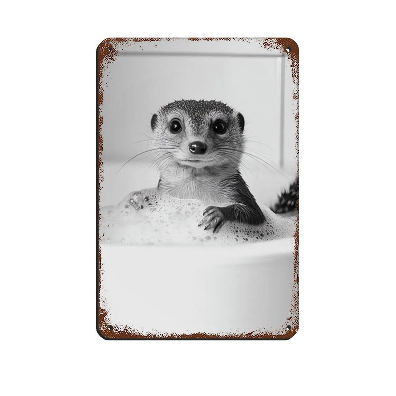 Mongoose in The Bathtub, Cute Bathroom Art Retro Poster Metal Tin Sign Chic Art Retro Iron Painting Bar People Cave Cafe Family Garage Poster Wall Decoration 8x12inch(20x30cm)