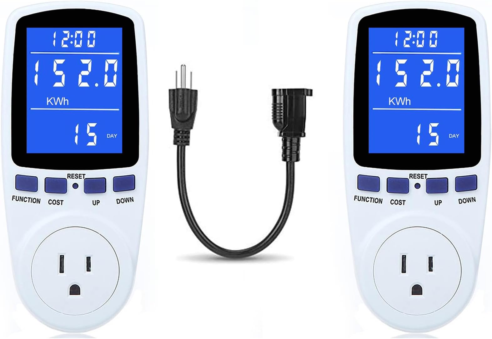 2 Pack Watt Meter Power Meter Plug Home Electricity Usage Monitor with 1 Cord, Electrical Usage Monitor Consumption, Energy Voltage Amps Kill Meter with Backlight, Overload Protection, 7 Modes Display