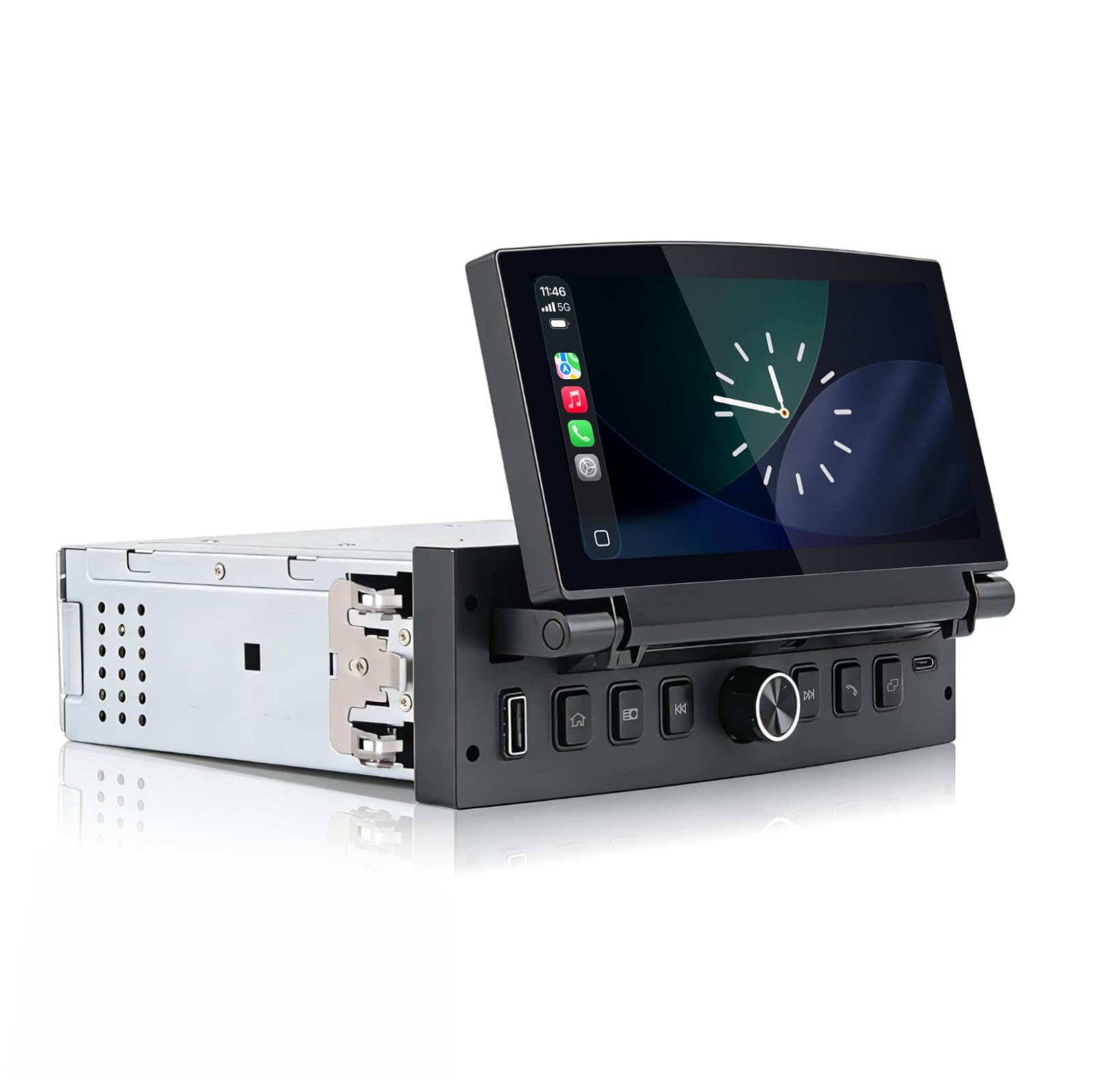 Autoradio Linux a singolo DIN per Peugeot 206 207 308 3008 Citroën C2 C3 C4 Picasso con CarPlay wireless e Android Auto, schermo touchscreen a scomparsa, plug and play, Bluetooth, radio FM RDS