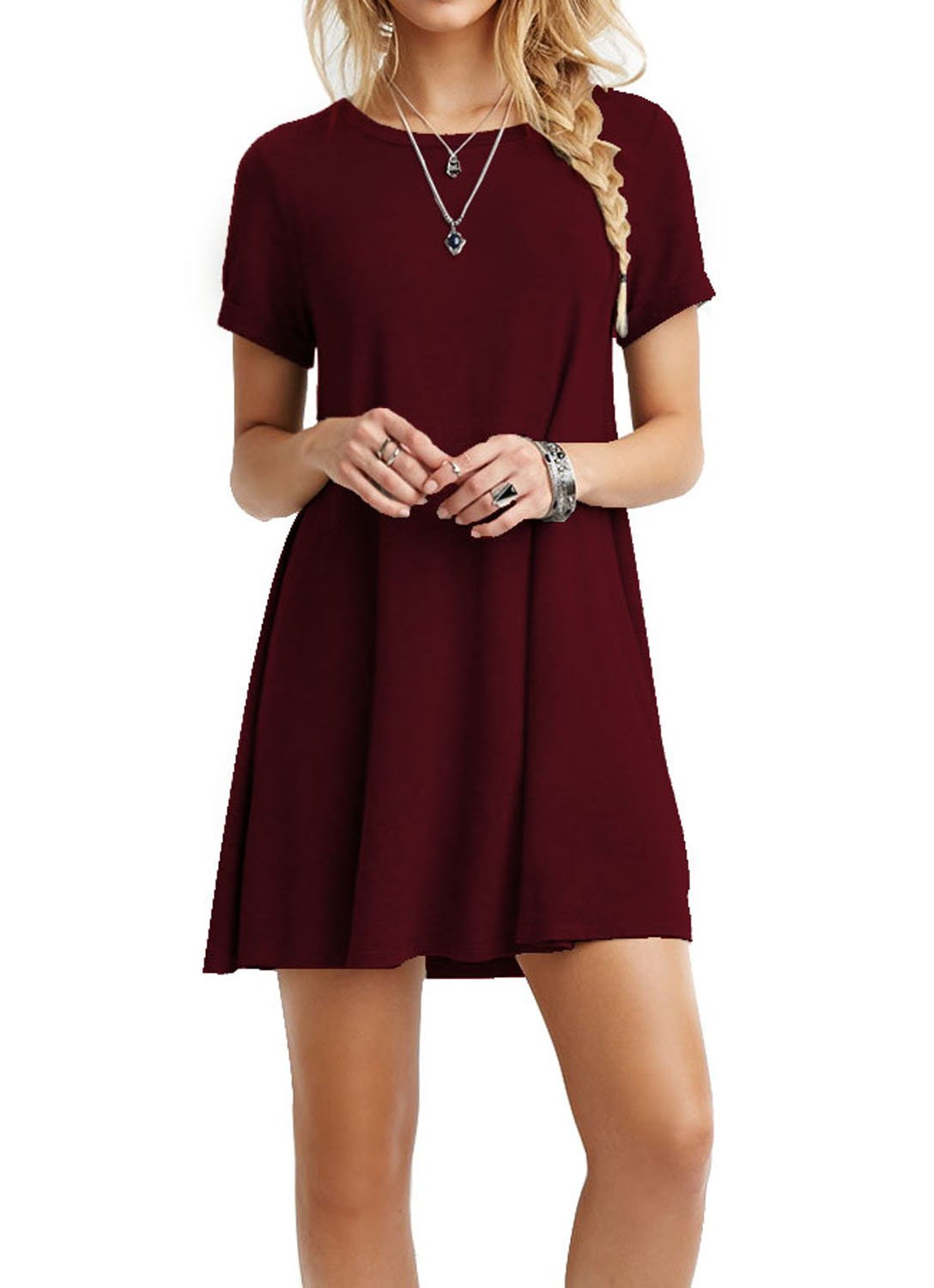 TOPONSKY Women's Casual Plain Simple Loose Flowy Short-Sleeve T-Shirt Dress