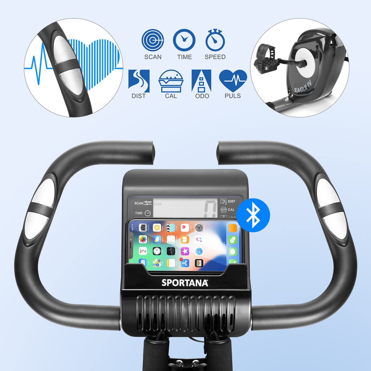 Eagle, cyclette 4 in 1, ergometro per resistenza, pieghevole, display LCD, altezza regolabile, con fasce per il fitness, cyclette, allenamento e indoor