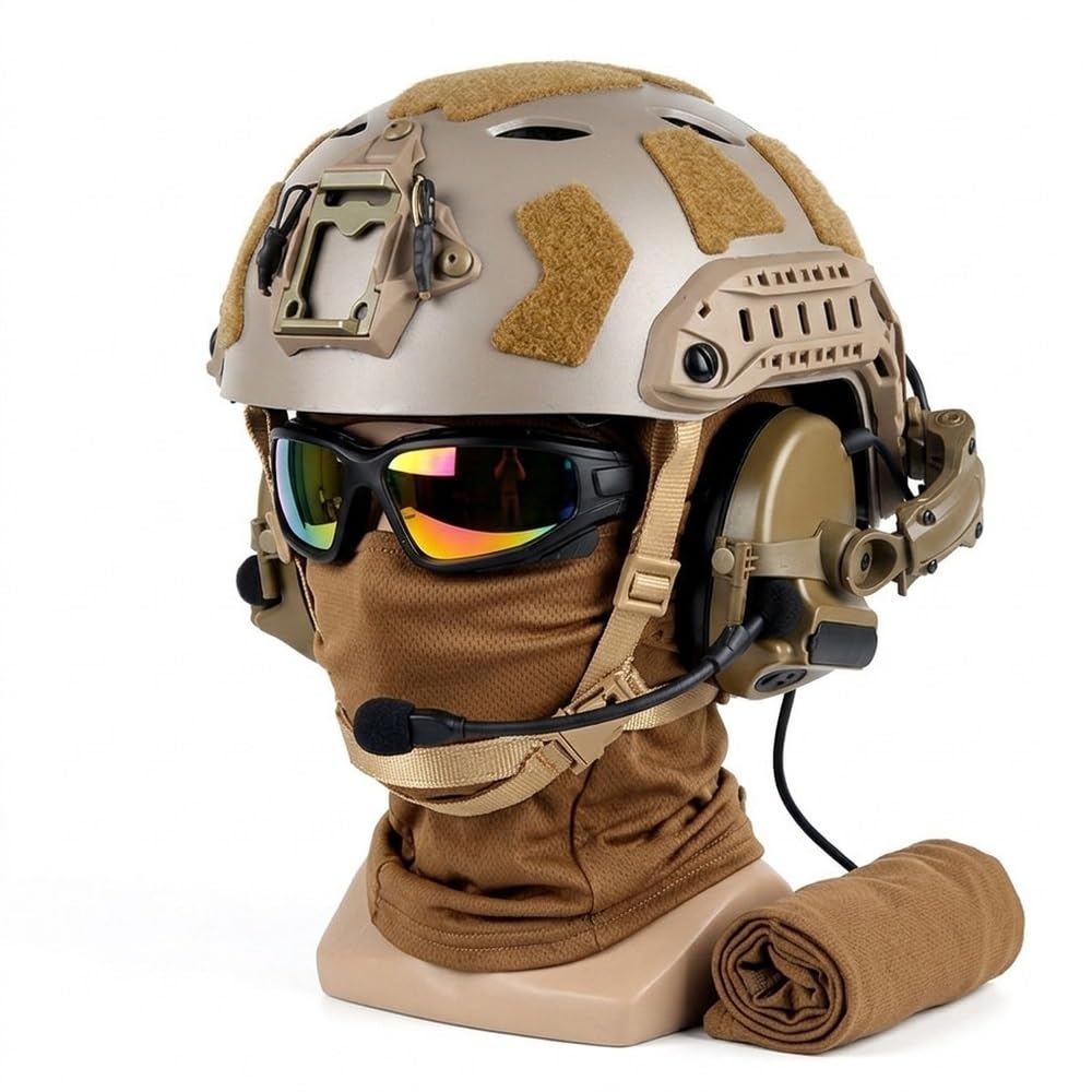 Taktisches Outdoor-Helmset mit Schutzbrille, Ohrenschützer und Sturmhaube | Komplettes, verstellbares taktisches Ausrüstungsset for Outdoor-Sportarten, Cosplay und Training