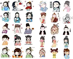 Seasonstorm Bonecos de desenhos animados antigos chineses estéticos pré-cortados fofos diários de viagem adesivos de diário de papel para scrapbooking adesivos de papelaria flocos suprimentos de arte