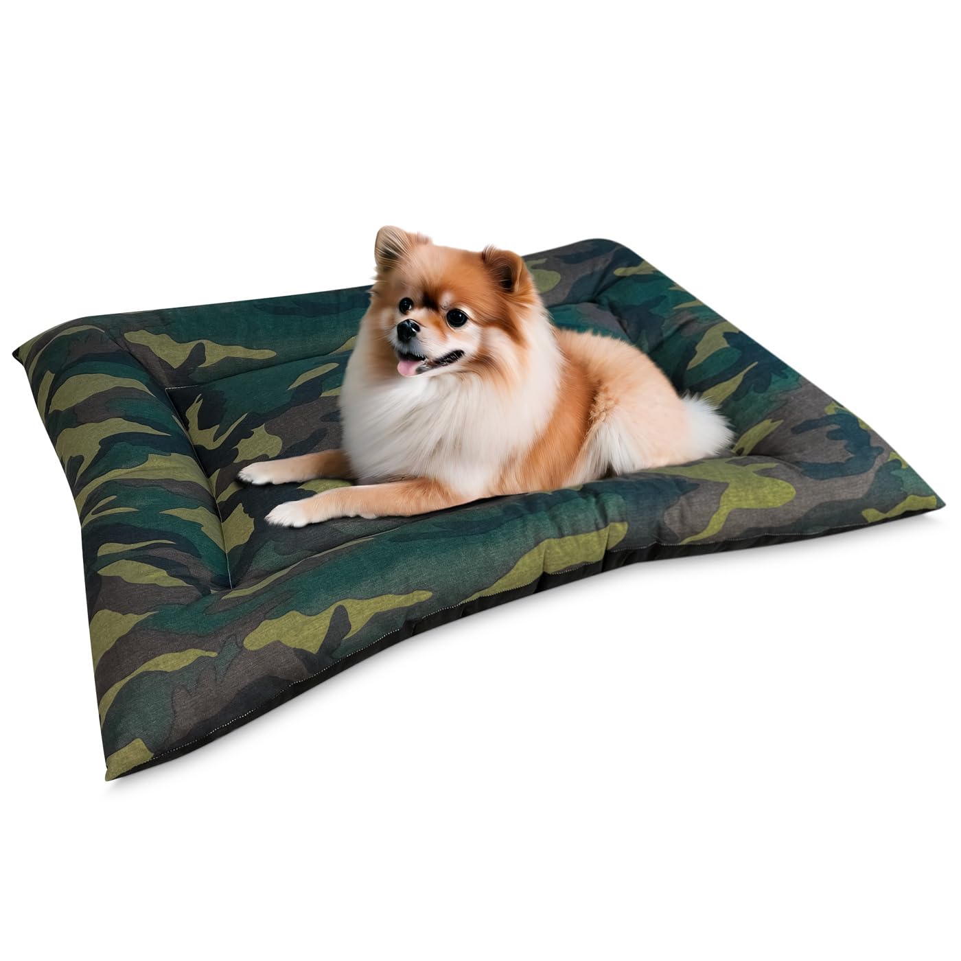 DUÉRMETE ONLINE - Cama Reversible y Lavable para Perros Modelo Woof, Colchoneta Cómoda de Tela de Camuflaje para Transportín y Hogar, Ideal para el Descanso de Mascotas, 50 x 70 cm