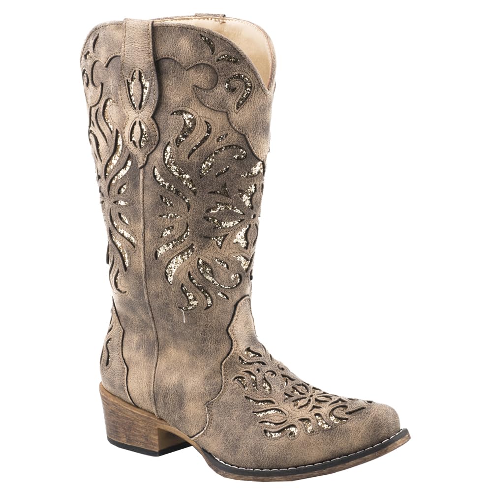 ROPER Womens Riley Glitz Glitter Underlay Snip Toe Casual Boots Mid Calf Low Heel 1-2 - Grey