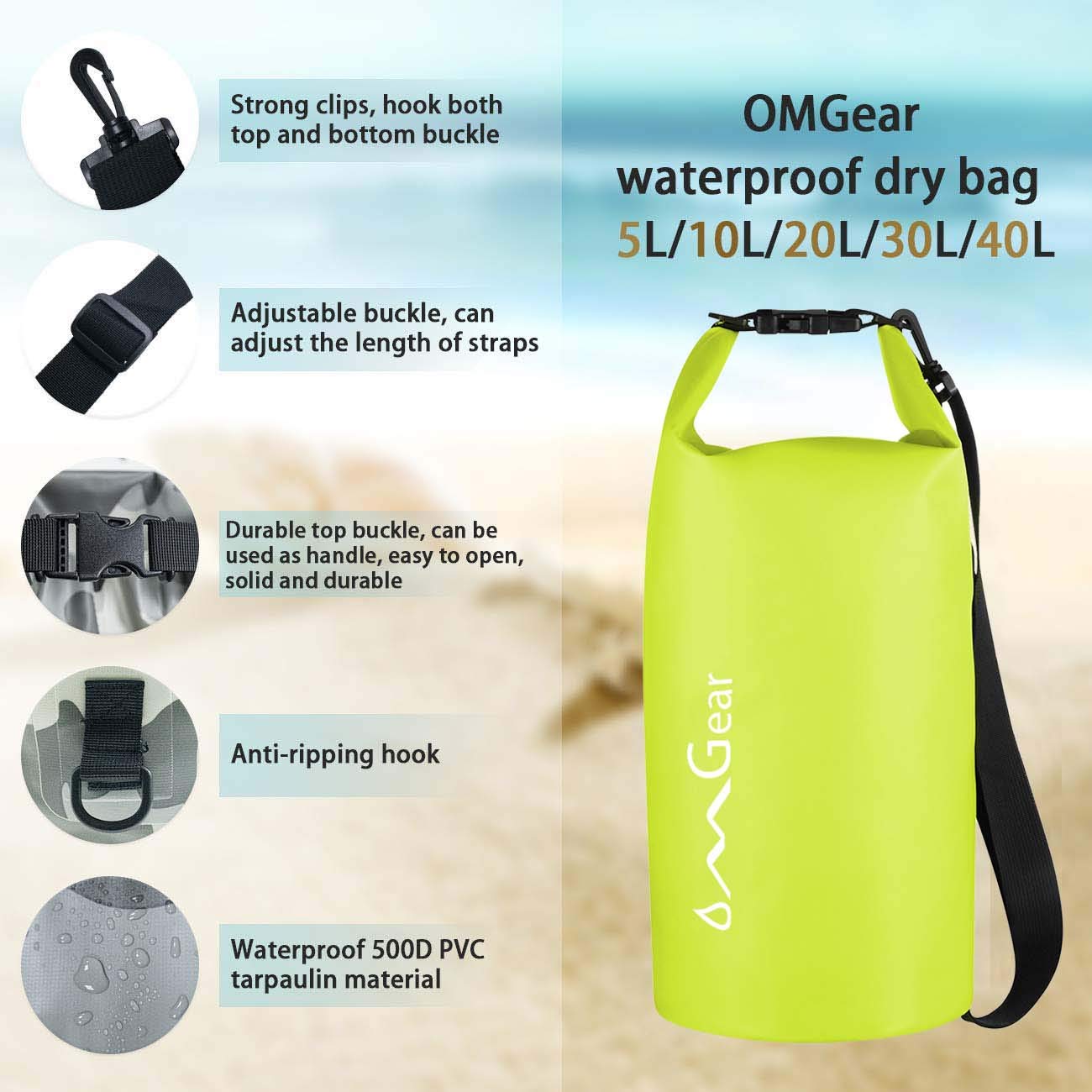 OMGear Waterproof Dry Bag Backpack Waterproof Phone