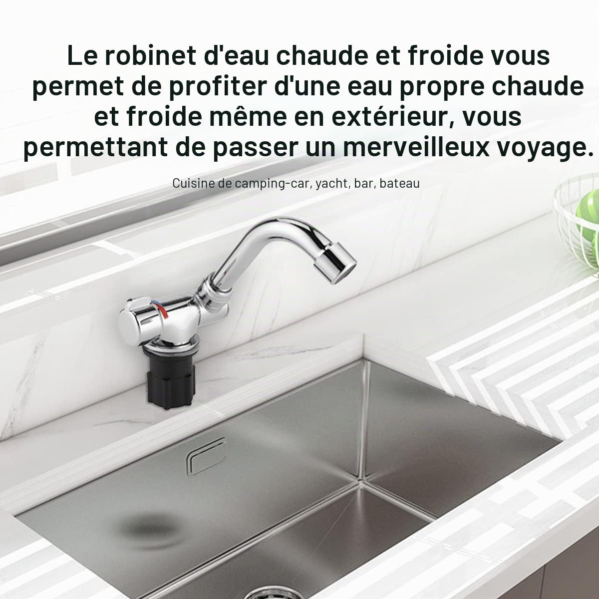 Robinet de Camping-car à Filetage G1/2in en Alliage de Zinc à 360 Rotations Robinet de Bassin d'eau Chaude et Froide pour Camping-cars Caravanes Yachts Véhicules à Grande échelle avec Cuisines