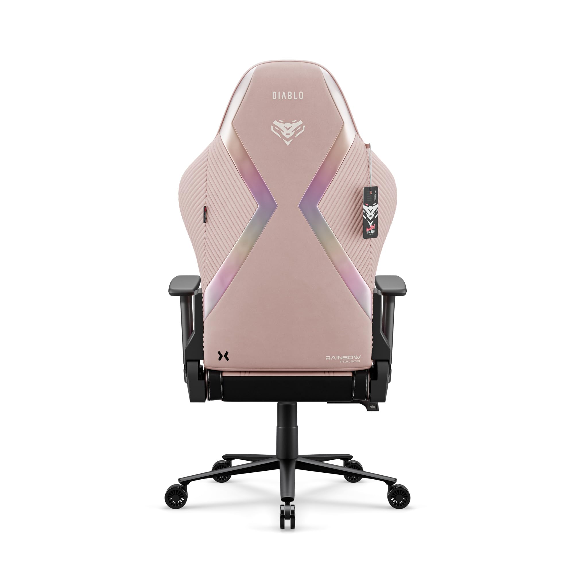 Diablo Silla Gaming Ergonomica de Tela Silla Gamer Reclinable para PC Oficina Setup Gaming con Reposabrazos 3D Soporte Lumbar Reposacabezas Profesional hasta 140 kg Rainbow Pink | Silla de juegos con almohada, función basculante, respaldo de 140°, tejido