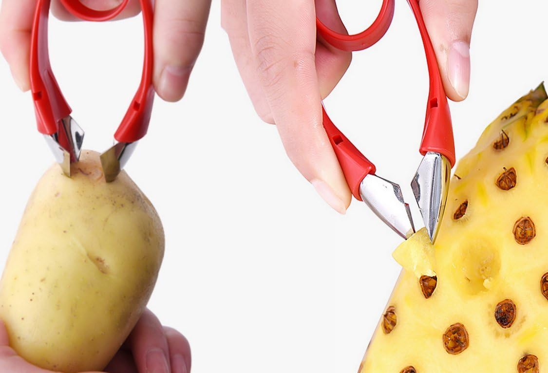 Strawberry Huller n Slicer Set, Strawberry Tomato Potato Pineapple Carrot Stem Remover, Wild Strawberry Corer Cutter Red