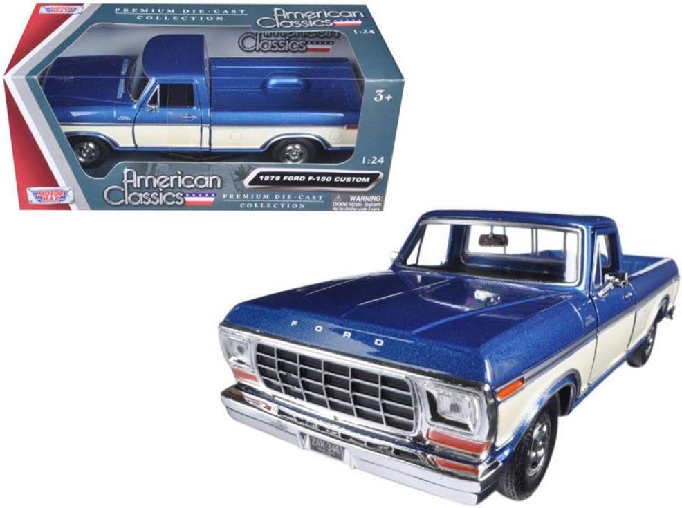 Motormax 1979 Ford F-150 Pickup Truck 2 Tone, Blue with Cream 79346AC-BLCRM - 1/24 Scale Diecast Model Toy Car