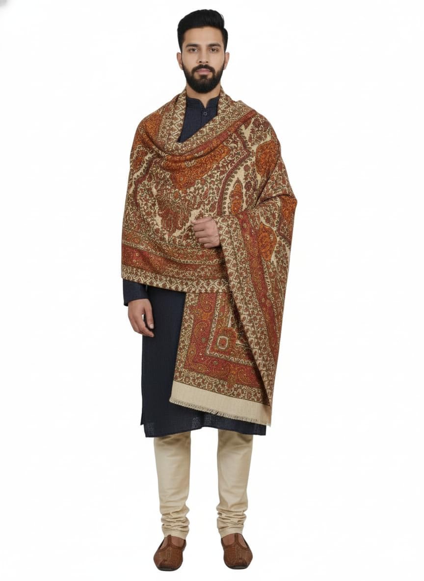 KAVIM Beige Wool Printed Men's Shawl KA-SWL-21-picture-21