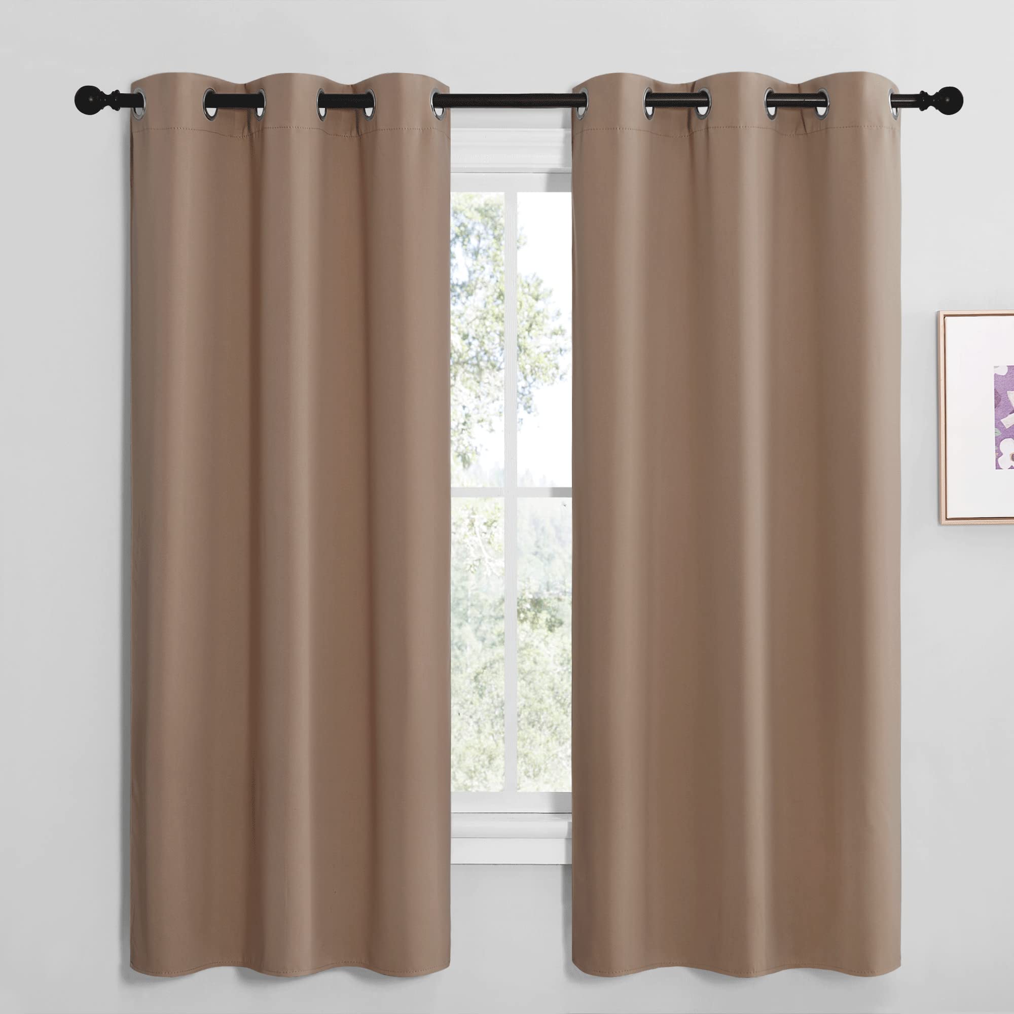 NICETOWN Short Window Treatment Thermal Insulated Solid Grommet Blackout Curtains/Drapes for Bedroom Samll Window (Set of 2, 42 by 68 Inch, Cappuccino)