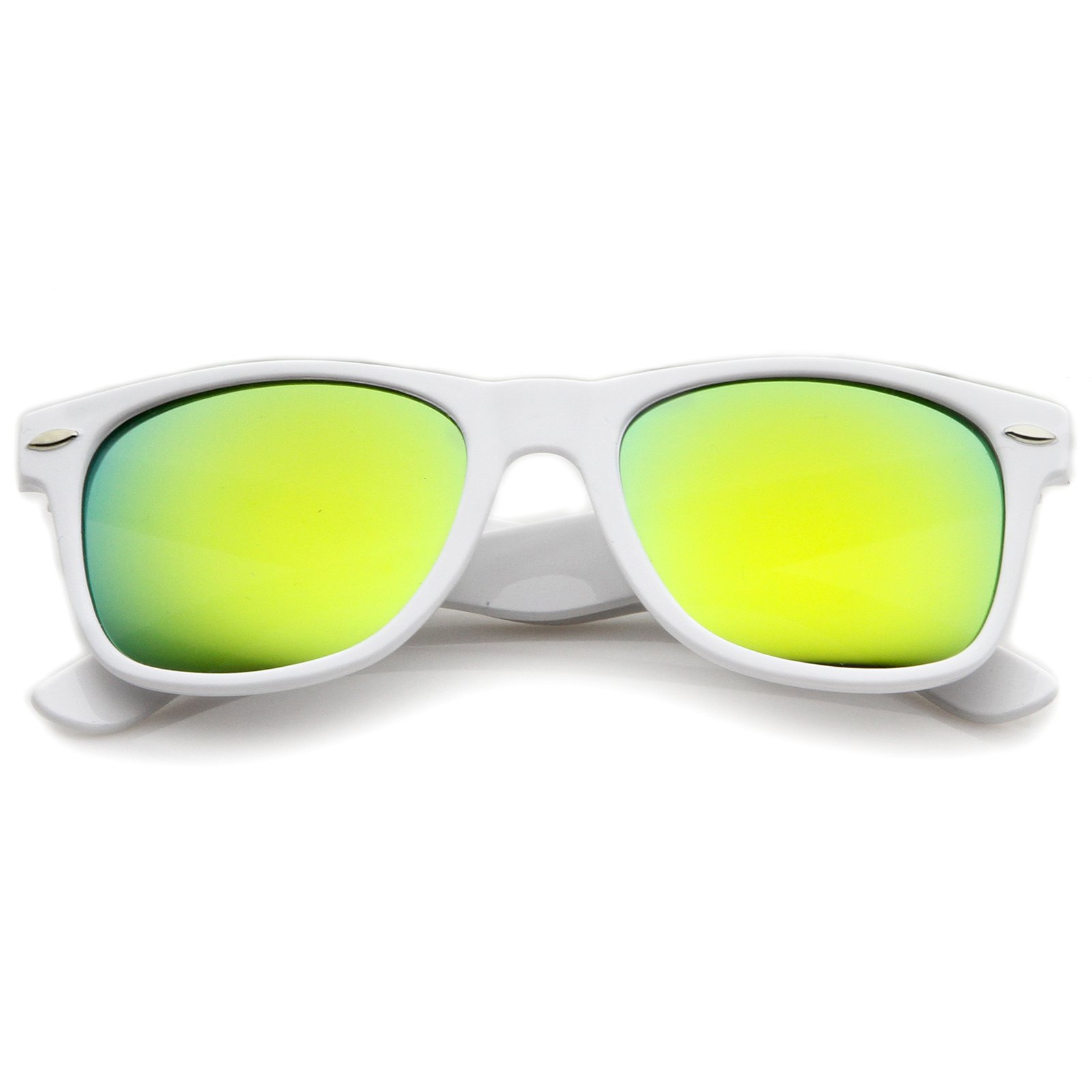zeroUV Hipster Fashion Flash Color Mirror Lens Horn Rimmed Style Sunglasses (White/Sun)