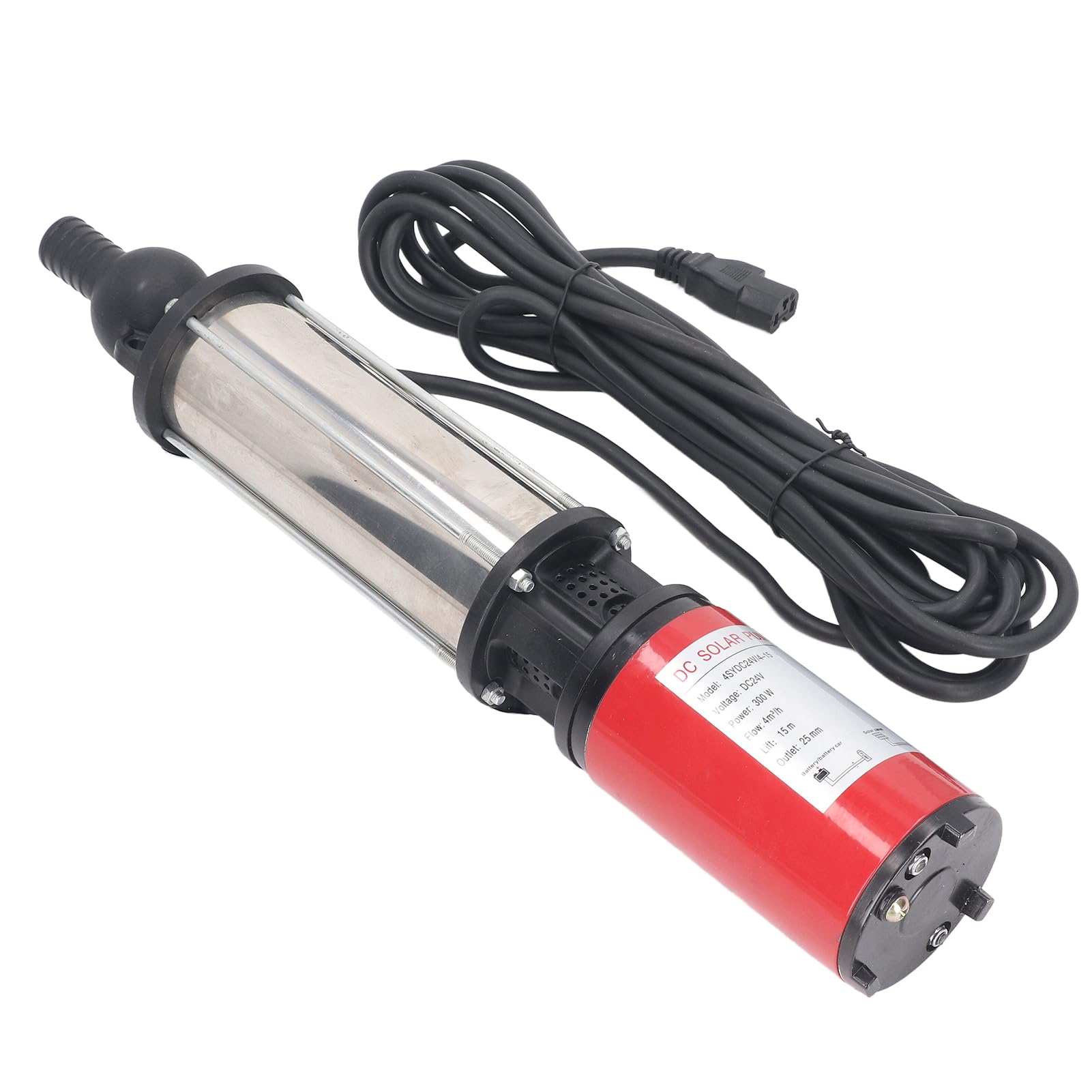 Hyuduo Bomba de Pozo Profundo CC Bomba de Agua Solar de 24 V 300 W con Motor de Cobre Acero Inoxidable Flujo de 4 M3 H Elevación de 15 M Salida de 1 Pulgada para Hogares Granjas Vehículos de Camping