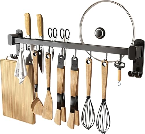 Estante para utensilios de cocina de 15.5 pulgadas, organizador de rieles para colgar cuchillos, estante para ollas montado en la pared con 6