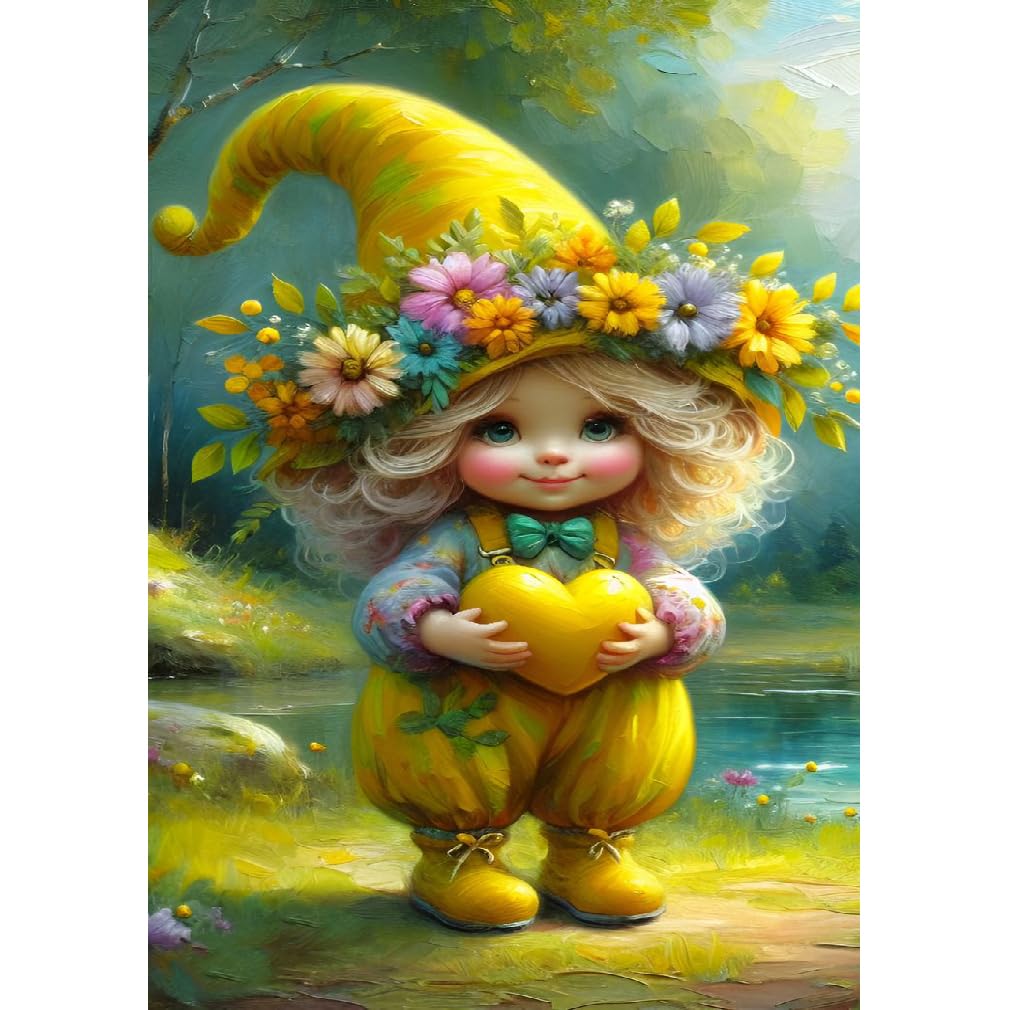 Gnome Sunflower Diamond Painting Kit For Adults - 12x12 Inch Full Drill 5D Gem Art With Tools