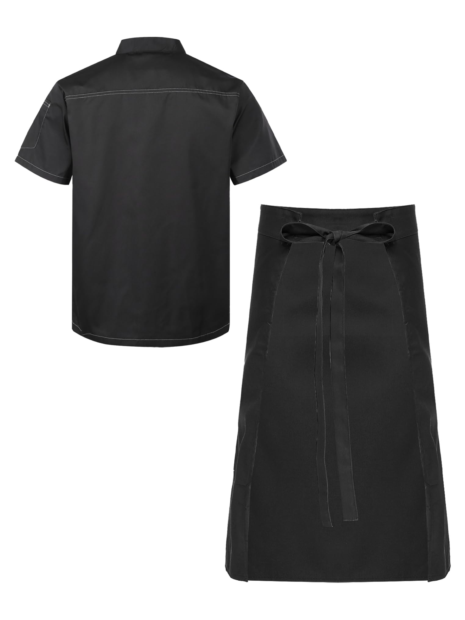 YEAHDOR Mens Womens Unisex Chef Uniforms Short Sleeve Chef Coat with Pure Color Aprons Kiitchen Black X-Large