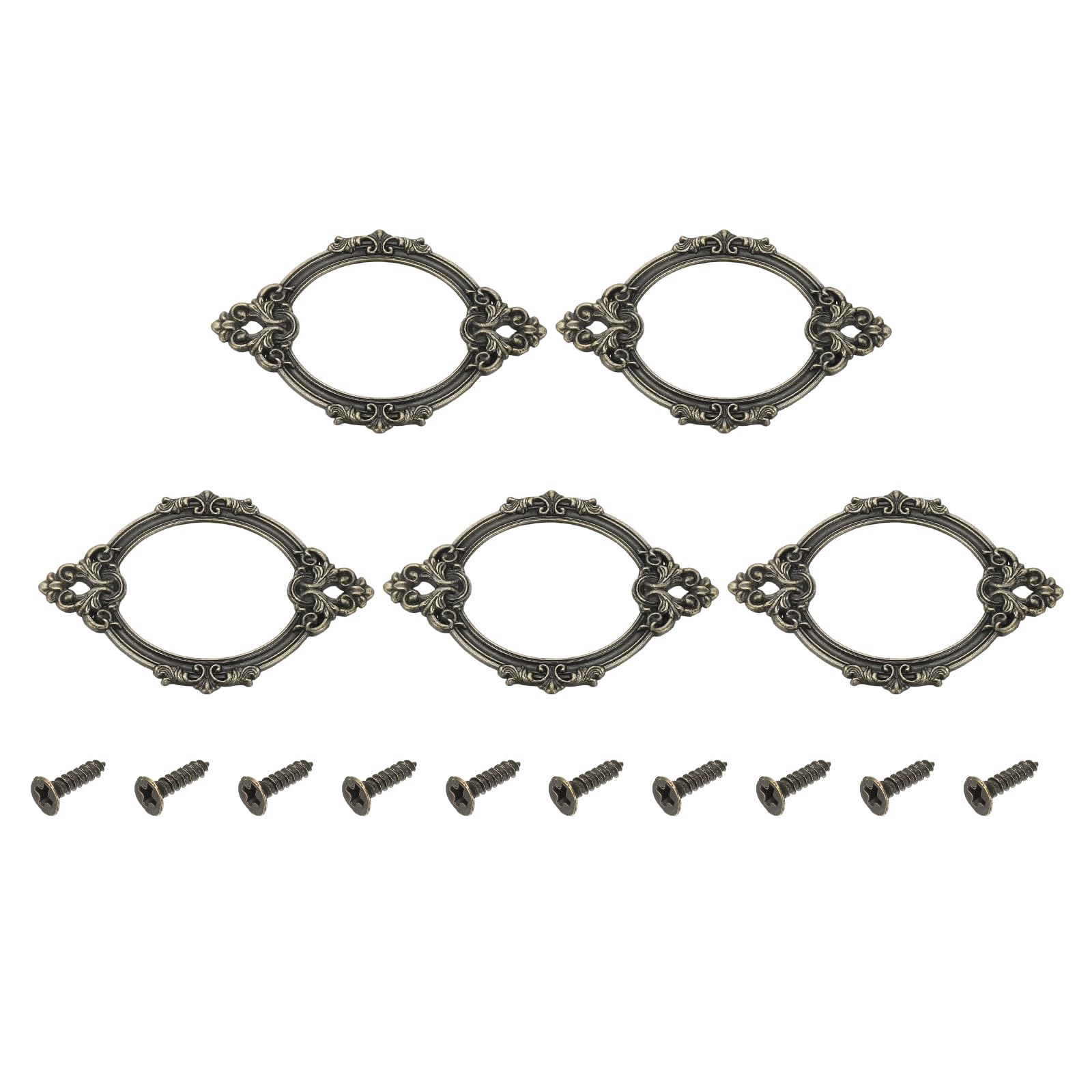 sourcing map 5 Pcs Metal Label Holder, 6.8x4.3cm Small Vintage Card Frame Tag Floral Lace Label Holder with Screws for File Boxes Drawers Door Cabinet Book Shelves, Bronze Green