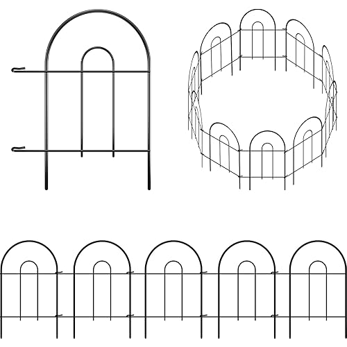 Gtongoko Decorative Garden Fence 16 Panels, 16.5" x 17ft, Garden Barrier Portable Decorative Flower Fence, Animal Barrier, Border Garden Fence for Landscape, Trees, Flower Beds, Shrubs(Black)