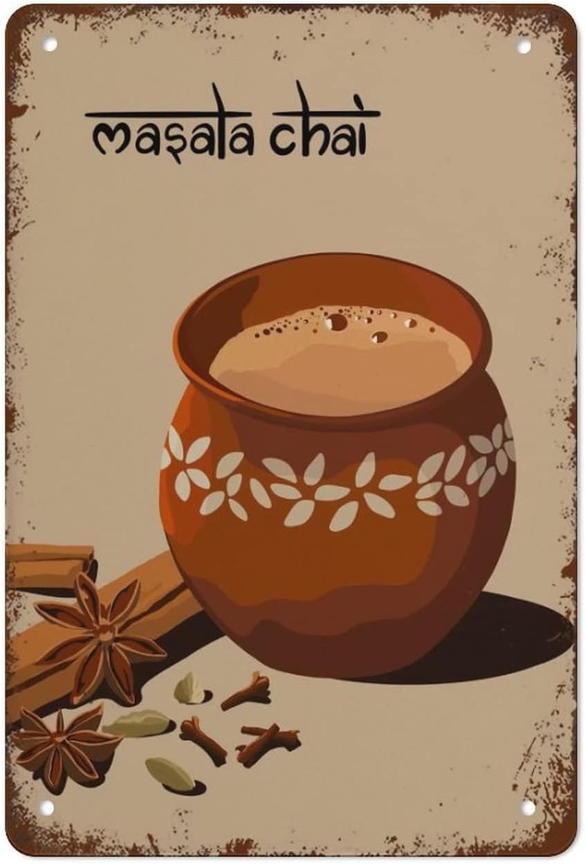 Nuboxx Men's XX-307X Chai Wall Art South Asian Wall Art Indian Art Kitchen Wo Decorative Aluminum Sign Wall Sign Bar Restaurant Cafe Bar Sign Decoration 8X12 Inches