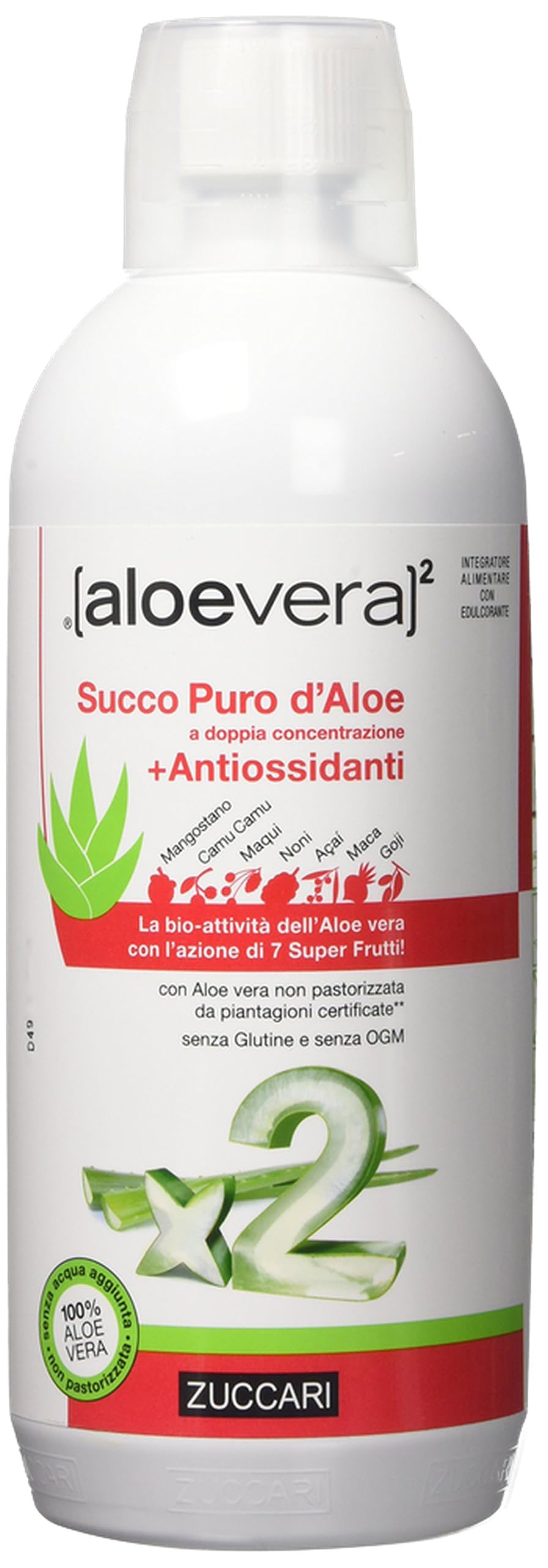 ZUCCARI Aloevera 2 Succo Puro D'aloe A Doppia Concentrazione E Antiossidanti, 1000 ml