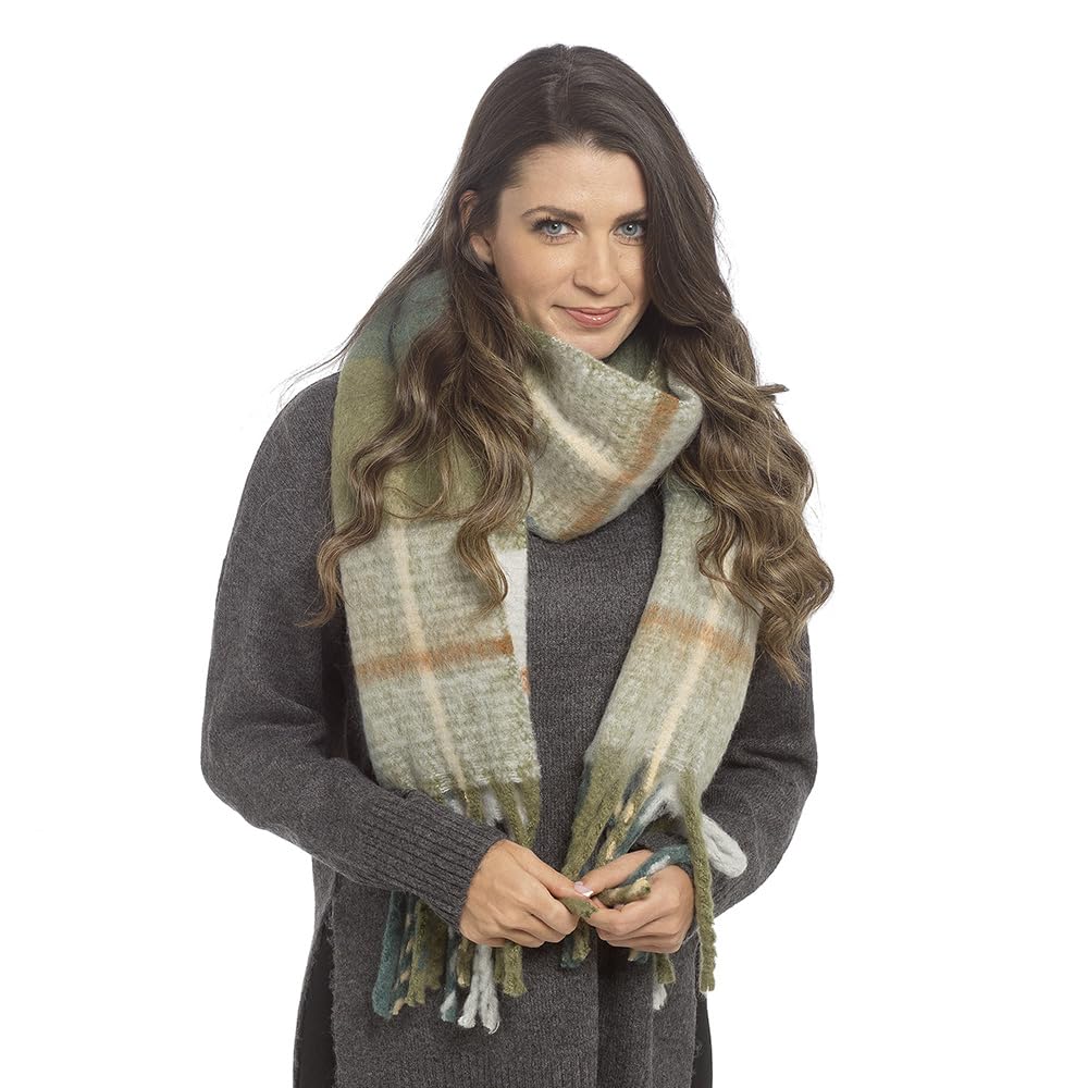 Undercover Ladies Checked Brushed Blanket Scarf GL1266 Green Check