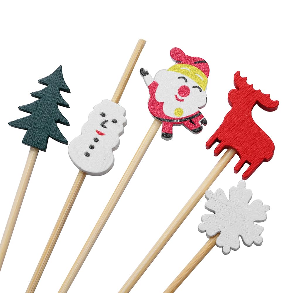 Palillos de cóctel de Navidad para aperitivos, palillos de dientes para aperitivos, 100 palillos de dientes de cóctel para decoración de fiestas de Navidad, pinchos de aperitivos para copas de