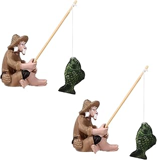 Cabilock Miniature Figurines Aquarium Miniature Fisherman Figurine Mini Fisherman Statue Bonsai Figurine Aquarium Landscape Decorations Ornaments for Fish Tank Decorations 2pcs Garden Statues