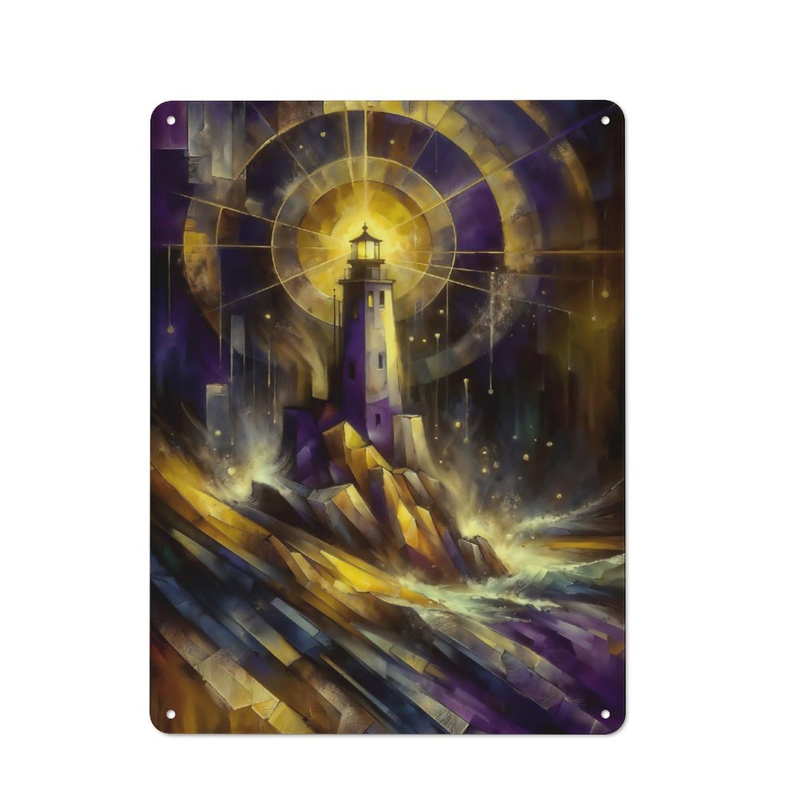 Junmoney Style-9 Lighthouse In Golden Light Retro Metal Wall Sign 40X30cm For Guest Room Or Hallway, A Housewarming Gift For Home Decor Collectors