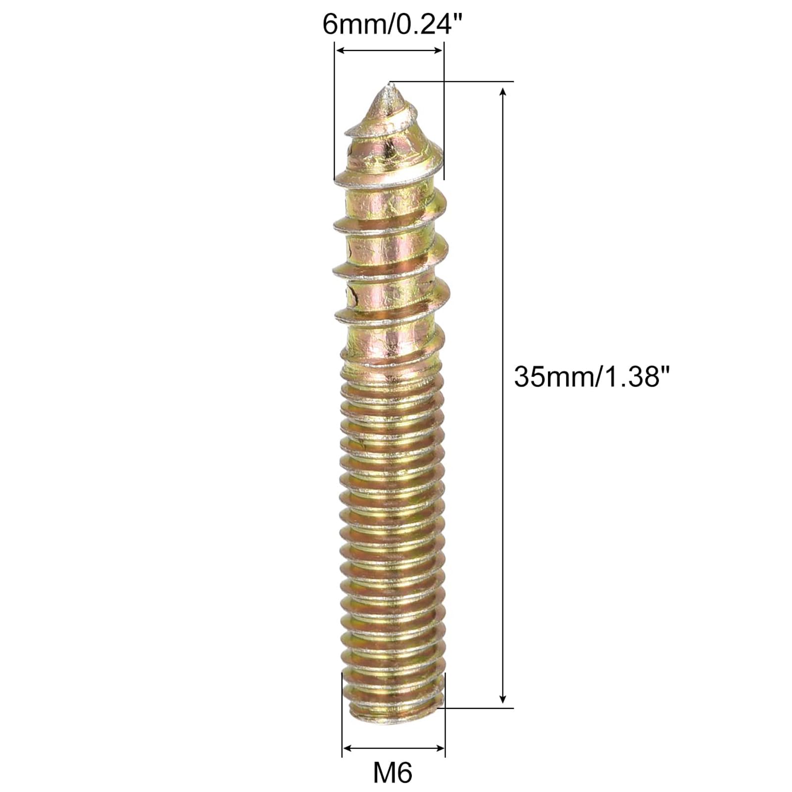 TOP-VIGOR 24Pcs Hanger Bolts, M6x35mm Double Headed Bolts Self Tapping Screw, Double Ended Dowel Screws, Screw Dowels Hanger - Image 2