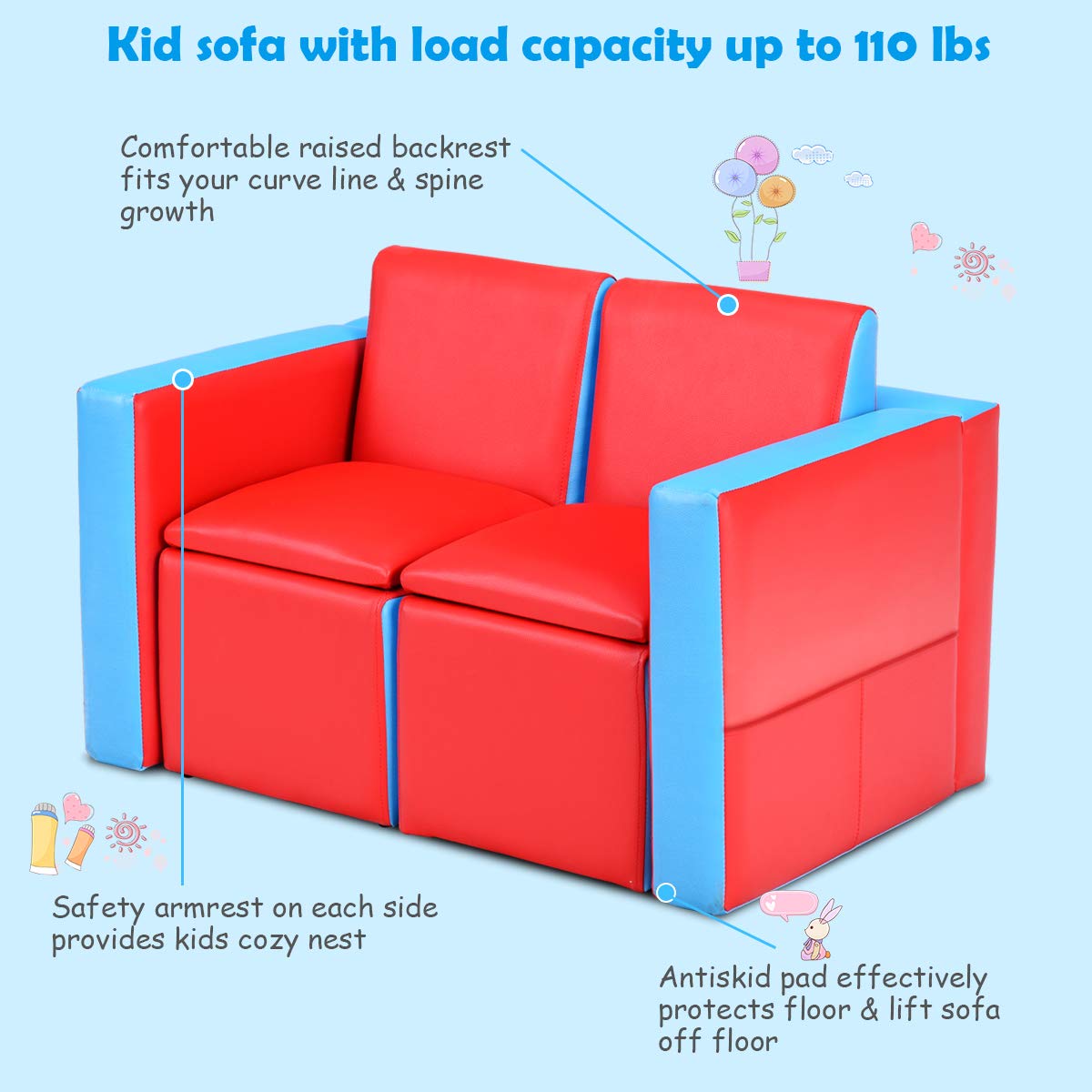 Buy HONEY JOY 2in1 Convertible Kids Sofa, PVC Leather Toddler Couch