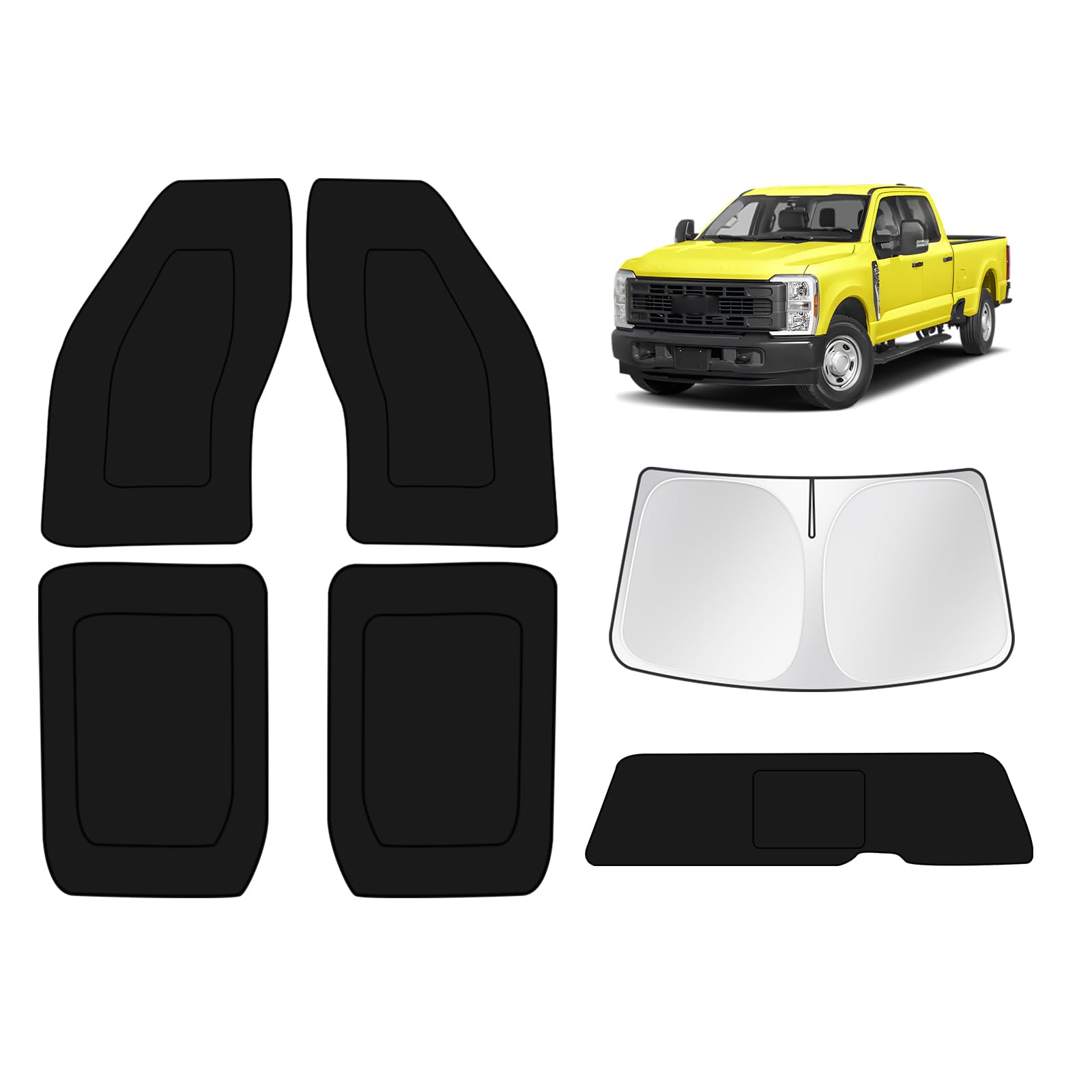KUST Car Window Shades for Ford F250 2023 2024 2025 2026 Windshield Sun Shade Side Window Cover UV Block Privacy Protection Accessories for Camping Blackout Rear Back Full Set 6PCS