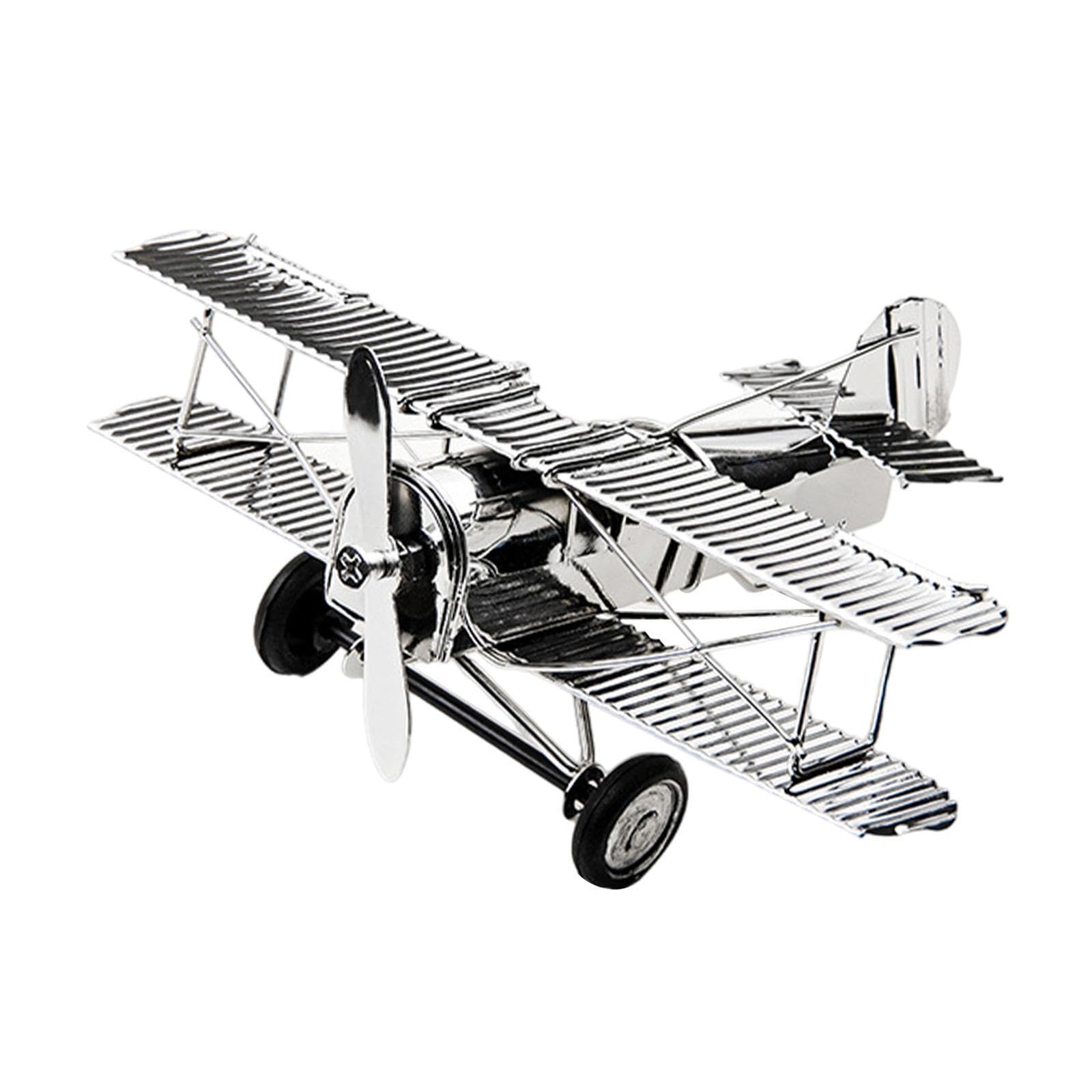 AUYXSSZ Vintage Airplane Model Desktop Ornament Sturdy Iron Handicraft Beautiful Home Decor Gift For Collectors Vintage Airplane Model Handicraft Sculpture, silver, M