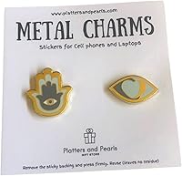 Vista 6 de Pegatinas de metal para fundas de teléfonos celulares. Juego de 2 calcomanías doradas de mal de ojo y hamsa, reutilizables y extraíbles. No deja