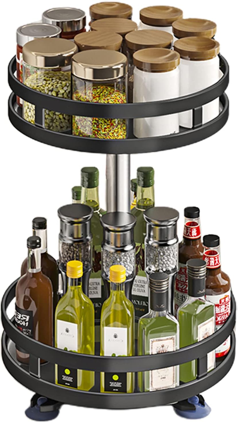 EOSWRU 2024 Lazy Susan Spices Rack, 2 Layer Lazy Susan Turntable, 360