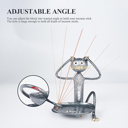 Miniatura 4 de TIMSURE Quemador de incienso de hierro hecho a mano para meditación, yoga, spa, práctico colector de cenizas, decoración del hogar (azul gris)