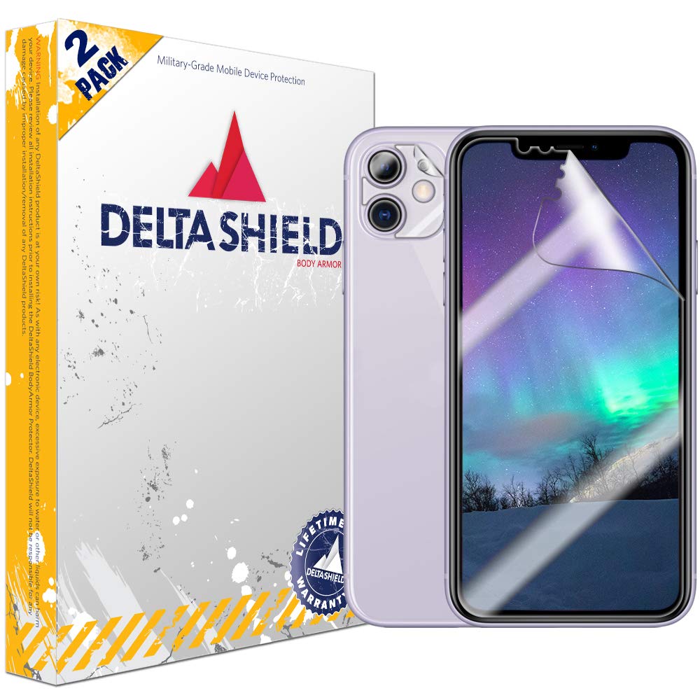 DeltaShield Screen Protector for Apple iPhone 11 (6.1 inch) (2-Pack) (Case Friendly Version + Camera Lens) Anti-Bubble Military-Grade Clear TPU Film
